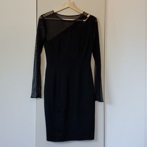 Caché Black Asymmetrical Mesh Dress